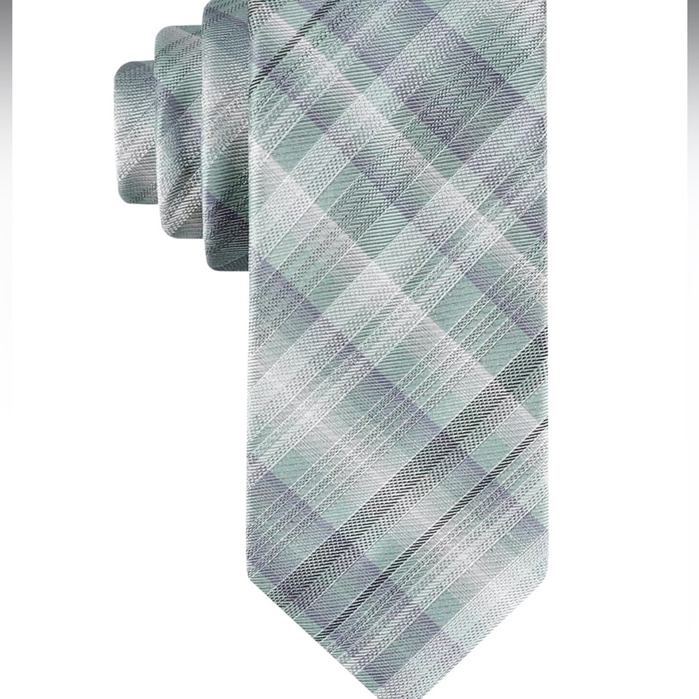 Calvin Klein Plaid Tie in Green and Gray